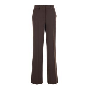 Plain Women Brown Pants With Belt Loops In Fabric Woman